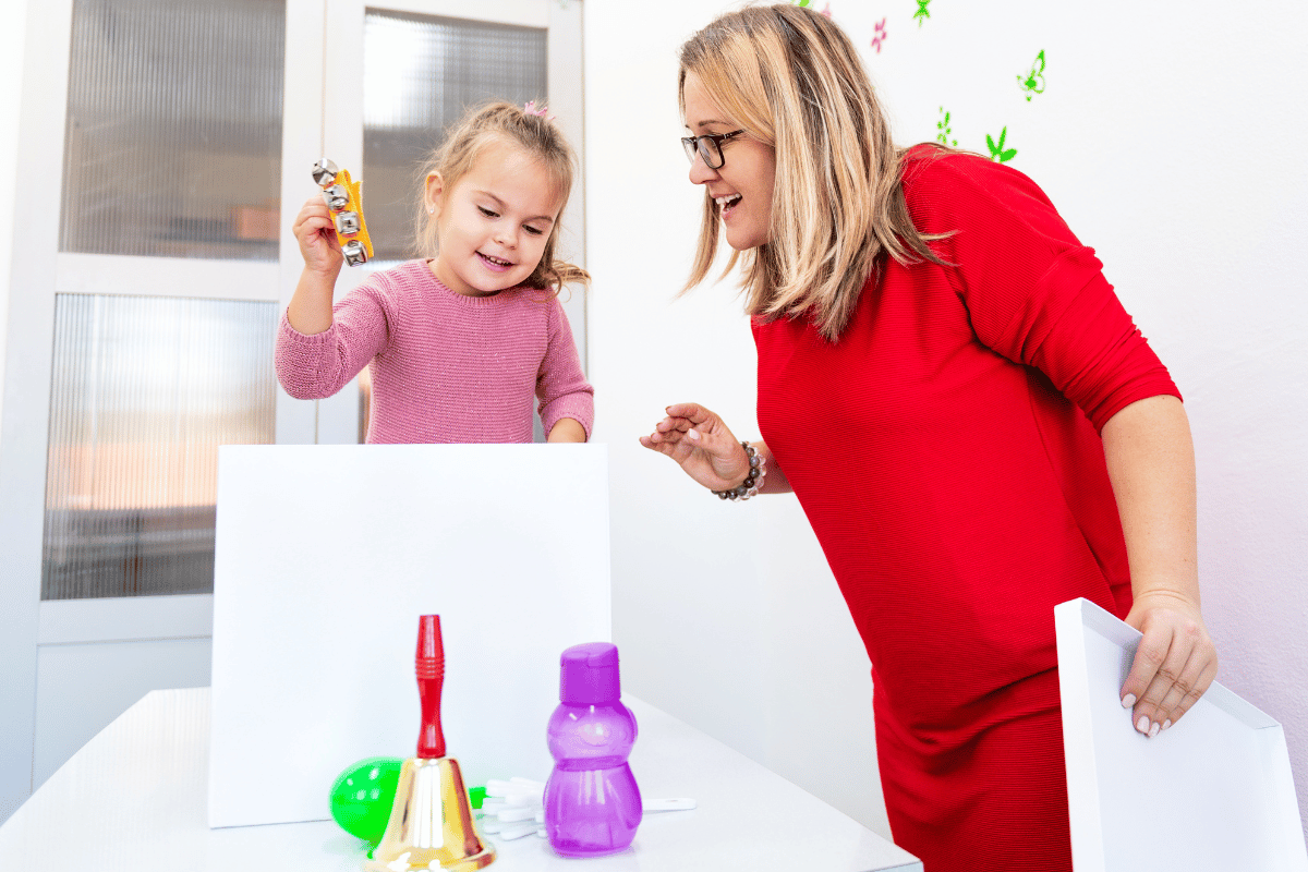 Child receiving play-based speech therapy for developmental delays at Kids First Children’s Services, highlighting tailored NDIS supports.
